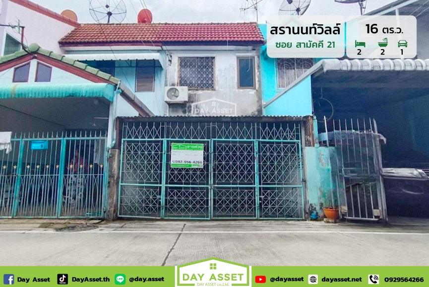 ขายทาวน์เฮาส์ 2 ชั้น หมู่บ้าน สรานนท์วิลล์ saranon villa ใกล้รถไฟฟ้าสายสีชมพู เนื้อที่ 16 ตร.ว. ขายเพียง 1,690,000 ล้านบาท
