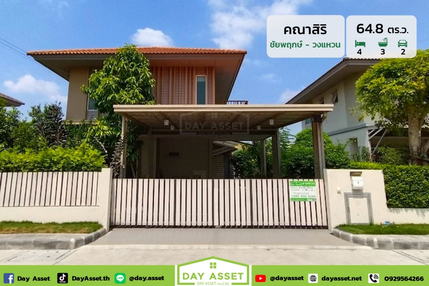 ขายบ้านเดี่ยว 2 ชั้น หมู่บ้าน คณาสิริ ชัยพฤกษ์-วงแหวน : Kanasiri Chaiyaphruek-Wongwaen เชื่อมต่อถนนบางกรวย-ไทรน้อย ใกล้รถไฟฟ้าสายสีม่วง เนื้อที่ 64.8 ตร.ว. ขายเพียง 4,700,000 ล้านบาท